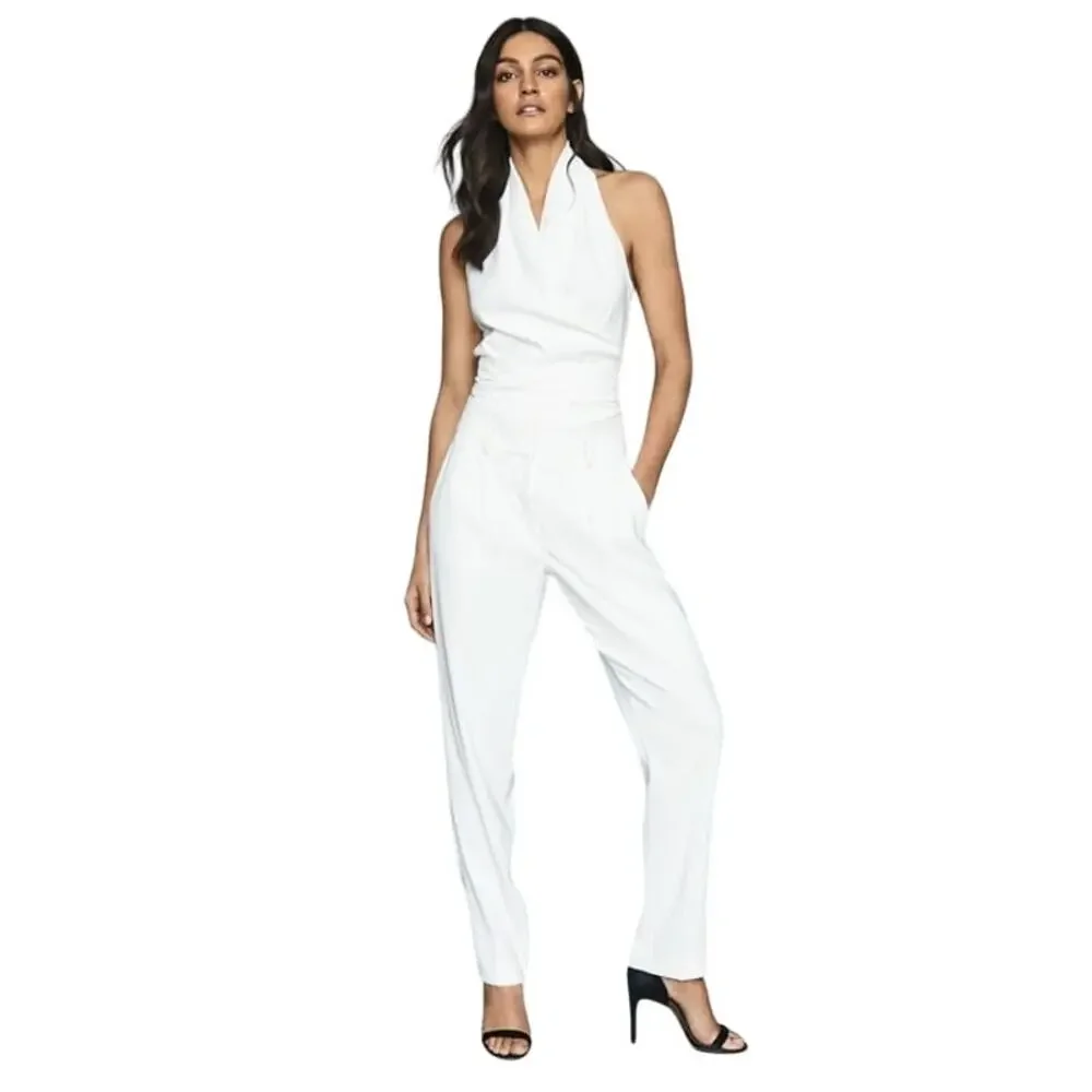 Reiss Adrienne Halter Top Sleeveless Surplice Neck Front Tie Open Back White 8